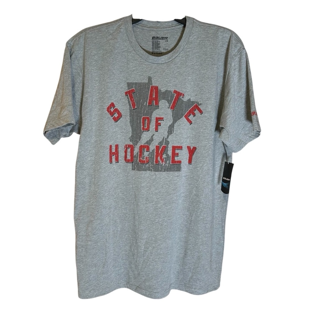 Bauer State of Hockey Mens Graphic Tee Shirt Gray‎ Short Sleeve Large NWT